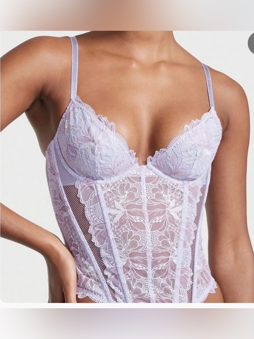 Beautiful Victoria’s Secret Iridescent Lilac Lace Floral Corset Bustier - Sz XL